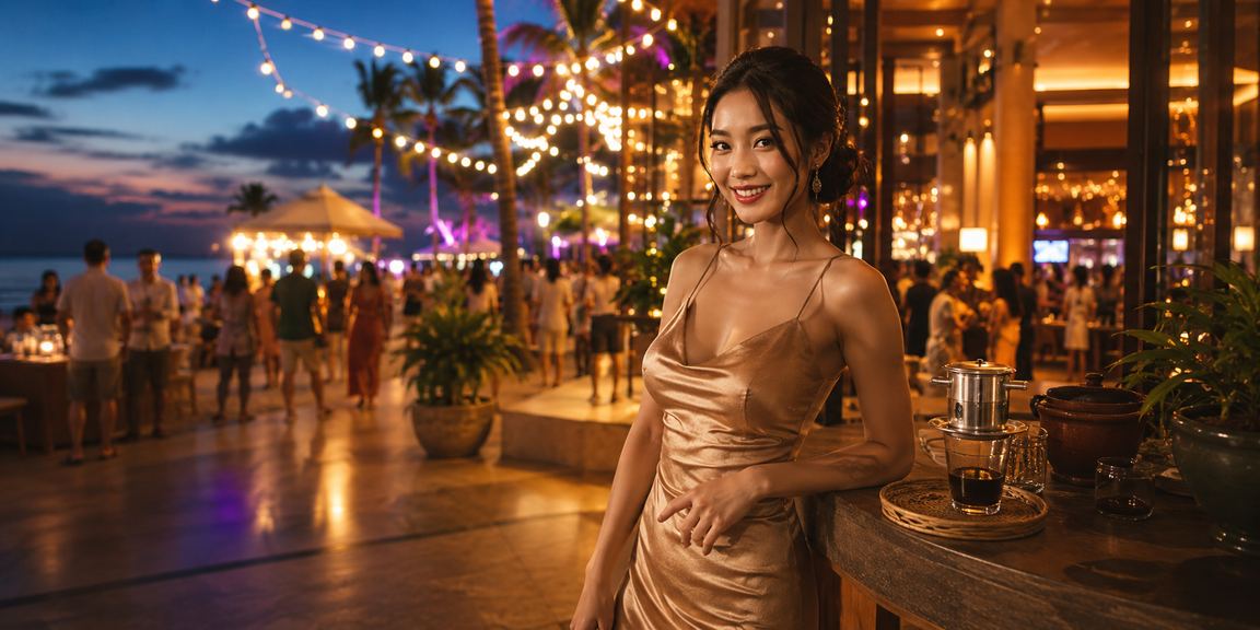 Khách hàng tại Phú Quốc thư giãn bên ly cà phê và trải nghiệm casino trực tuyến